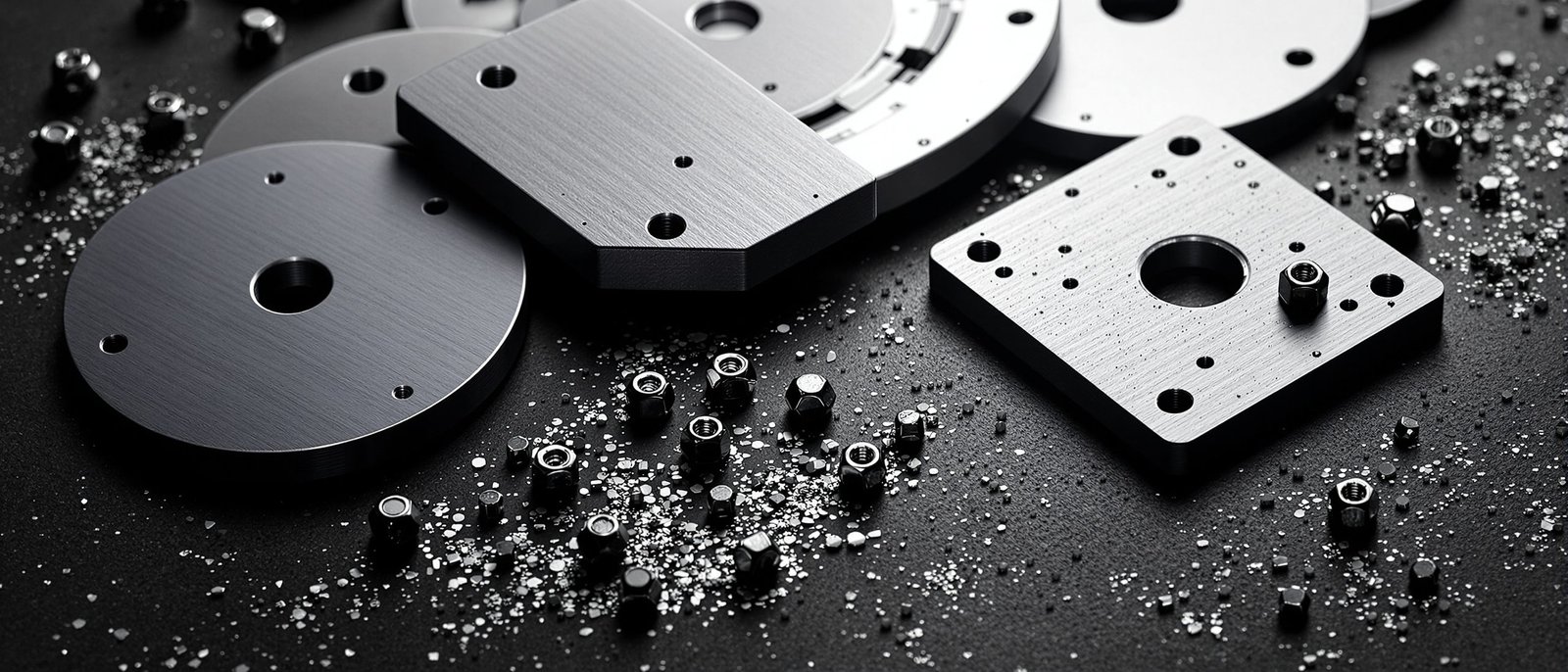 Cat Tr Backers Aluminium support plates fanned across a steel bench